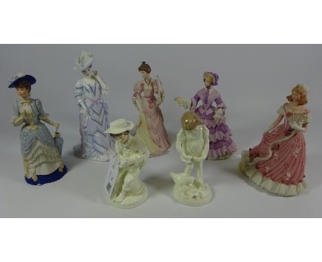 Royal Worcester 'Arabella' figurine, two Royal Worcester limited edition Spink figures and four other limited edition Wedgwoo