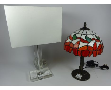 Tiffany style table lamp and a modern glass table lamp (2) (This item is PAT tested - 5 day warranty from date of sale)   Con