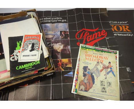 Fame & Monsignor quad cinema posters, other film posters, concert & theatre programmes etc in one box   Condition Report   Cl