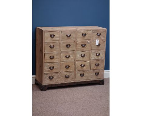 Retro industrial style light wood eighteen drawer index chest, W91cm, H81cm, D32cm   Condition Report   Click here for furthe