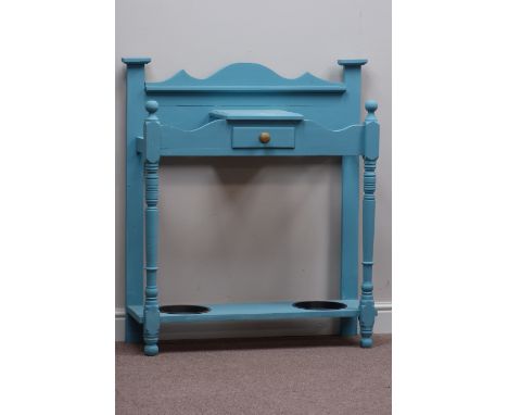 Edwardian style light blue painted hall stand with single drawer. W93cm, H106cm, D30cm   Condition Report   Click here for fu