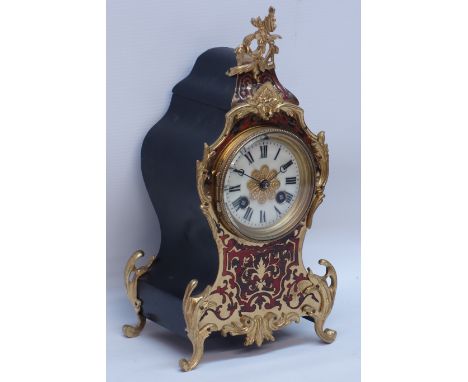 20th century French boullework and ormolu mantel clock, H30cm CLOCKS & BAROMETERS - as we are not a retailer, these items are