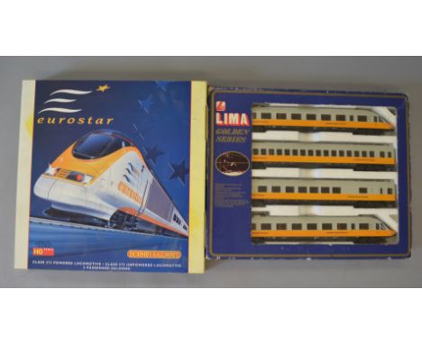 H0 scale Hornby Eurostar train pack, together with Lima Lufthansa Airport Express. Both G/VG in F/G boxes.