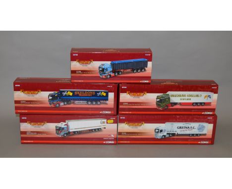 Five boxed Corgi Hauliers of Renown 1:50 scale limited edition trucks, CC13910 Foden 'William Armstrong', CC13239  DAF 'Kinlo