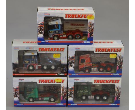 Five boxed Corgi 1:50 scale limited edition Tractor Units, CC13244 DAF 'R. Flynn', CC15203 MAN 'Robert Laidlaw',  CC13232 DAF