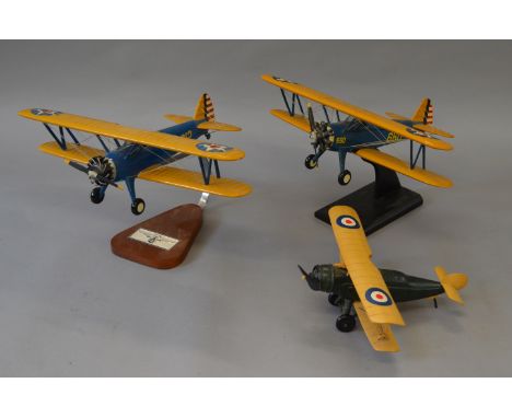 2 x High quality MyMahoganyModel 1:24 scale Boeing Stearman aircraft together with another model of lesser quality.