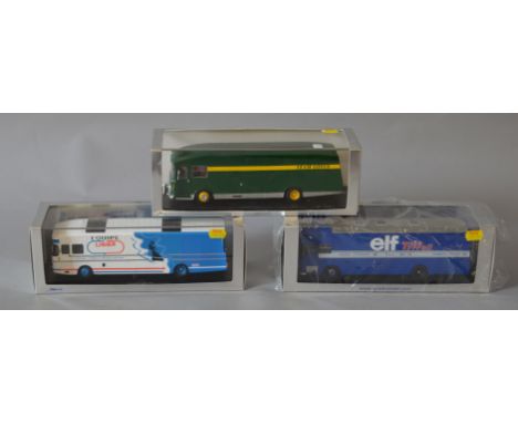 Three boxed Spark 1:43 scale F1 Racing Transporters - 1970 Tyrrell, 1975 Transporter Ligier and 1970 Team Lotus. All appear V