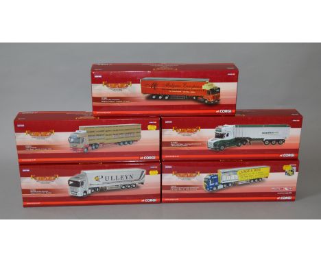 Five boxed Corgi Hauliers of Renown 1:50 scale limited edition trucks, CC13914 Foden 'Ian S. Roger', CC13823  Mercedes 'Pulle