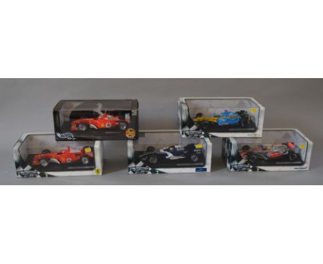 Five boxed  Hot Wheels Racing 1:18 scale Formula 1 Racing Cars including a Limited Edition 2002 Ferrari Premier Edition - Mic