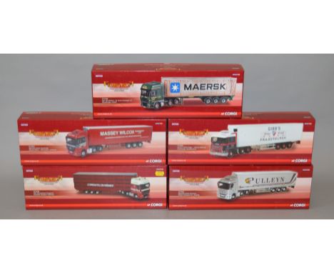 Five boxed Corgi Hauliers of Renown 1:50 scale limited edition trucks, CC14105 DAF 'Cormacks Transport', CC13823  Mercedes 'P