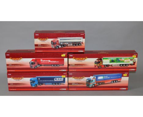 Five boxed Corgi Hauliers of Renown 1:50 scale limited edition trucks, CC13913 Foden 'A & F Grant', CC14008  Volvo 'Highland 