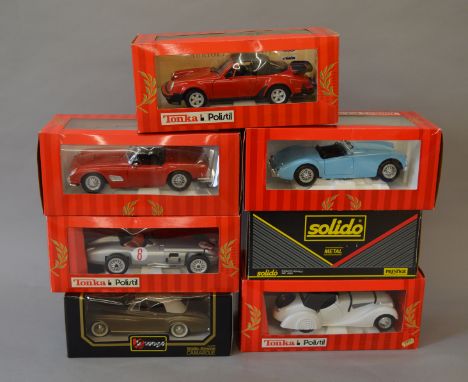 7 x Diecast model cars, various scales, including Bburago, Solido and Polistil / Tonka, all appear to be good condition, howe