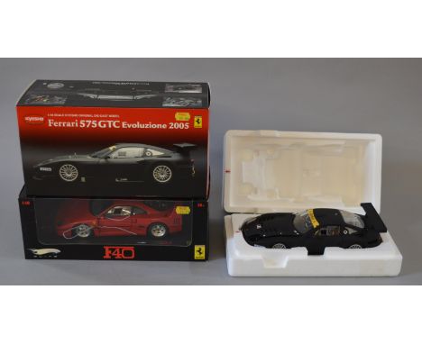 A boxed Kyosho Ferrari 575 GTC Evoluzione 2005 in 1:18 scale together with a boxed Elite  Ferrari F40, also in 1:18 scale. Bo