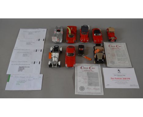 9 x Franklin & Danbury Mint model cars. Various scales, unboxed some with certificates. Overall G