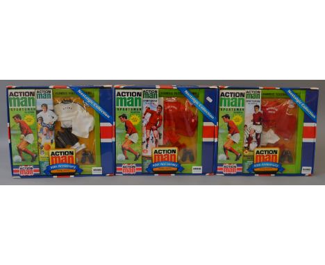 Three boxed Action Man '40th Anniversary' Footballer sets, each box containing a figure and  different team strip, those incl