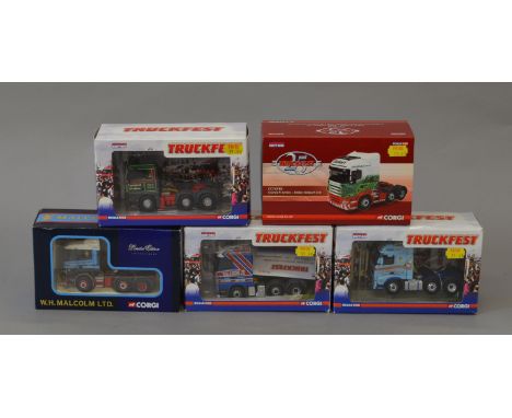 Five boxed Corgi 1:50 scale limited edition Tractor Units, CC13417 ERF 'Ian Wright', CC14004 Volvo  'J G McWilliam',  CC13808