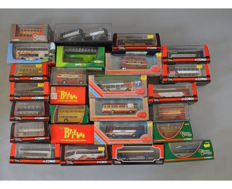 26 boxed diecast buses mostly in 1:76 scale by Corgi, EFE, Britbus and others. Whilst models appear generally G condition of 