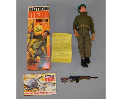 Palitoy Action Man #34052 Soldier with gripping hands. complete with green beret and rifle. A Palitoy 'Official Equipment Man