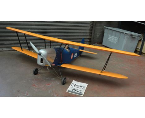 "Stampe" 1:4 scale radio controlled Bi-Plane. Well built fitted with Saito FA-180 engine, servos etc, with drawings/plans.[CO