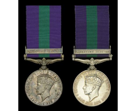 General Service 1918-62, 1 clasp, Palestine 1945-48 (2) (19151737 Pte. J. A. Bowman. R.E.M.E.; 14721656 Cpl. K. Gregory. R.E.