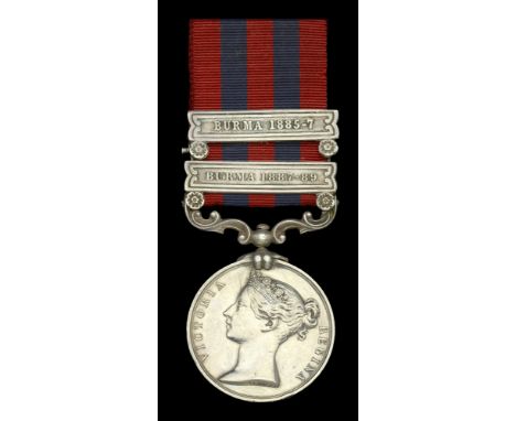 India General Service 1854-95, 2 clasps, Burma 1887-89, Burma 1885-7, clasps mounted in this order as usual with unofficial r