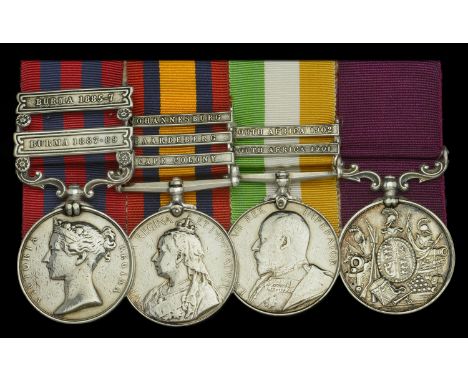 Four: Private G. Whitcher, Hampshire Regiment  India General Service 1854-95, 2 clasps, Burma 1887-89, Burma 1885-7, clasps r