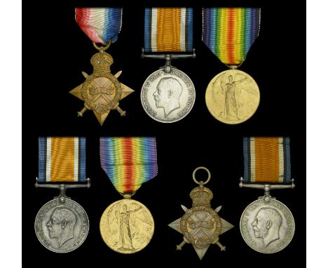 Three: Private T. Shaw, Bedfordshire Regiment 1914-15 Star (3918 Pte. T. Shaw. Bedf. R.); British War and Victory Medals (391