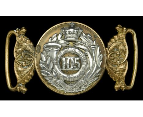 105th Madras Light Infantry Officers Waist Belt Clasp 1861-81. A standard pattern example, the gilt mounts with silvered laur