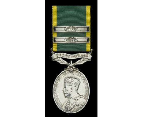 Efficiency Medal, G.V.R., Territorial, with Second and Third Additional Award Bars (5491759 Sjt. B. J. Cooke. 8-Hamps. R.) go