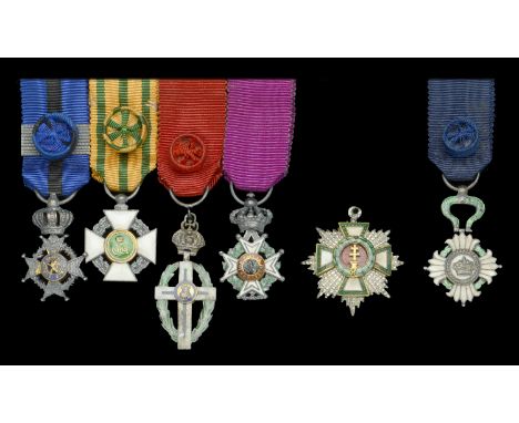 Miniature Awards: Belgium, Kingdom, Order of Leopold, Civil Division, Chevalier’s badge, silver and enamel, French motto; Ord