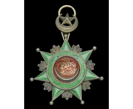 Ottoman Empire, Order of Osmanieh, Fourth Class neck badge, silver, silver-gilt and enamels, unmarked, some light green ename