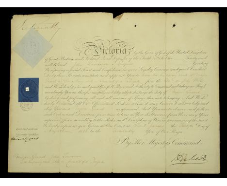 The Victorian General Officer’s Warrant appointing John Lawrence, 17th Lancers, a Major-General in Command of a Brigade.  War