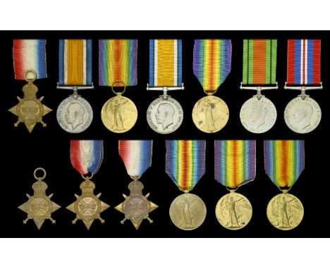 Three: Private J. Hill, Royal Warwickshire Regiment 1914-15 Star (1082 Pte. J. Hill, R. War. R.); British War and Victory Med