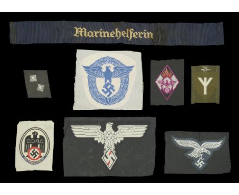 German Second World War Political and Military Insignia. Comprising a Female marine helpers cuff band, finely machine embroid