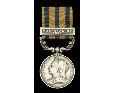 British South Africa Company Medal 1890-97, reverse Rhodesia 1896, 1 clasp, Mashonaland 1897 (Lieut. K. A. Fraser. 7th Huss.)