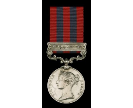 India General Service 1854-95, 1 clasp, Burma 1887-89 (School Master J. Ferris 1st. Bn. Hamps. R.) minor edge bruising, very 