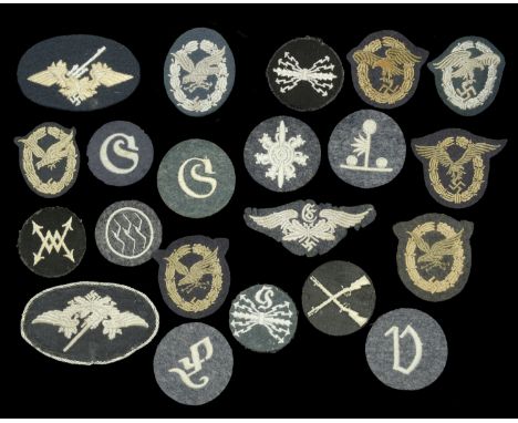 German Second World War Luftwaffe Trade Patches. Comprising Luftwaffe flak nco trade patch, hand embroidered in silver and ma