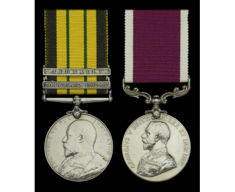 Pair: Sergeant W. E. Mogridge, Hampshire Regiment  Africa General Service 1902-56, 2 clasps, Somaliland 1902-04, Jidballi (42