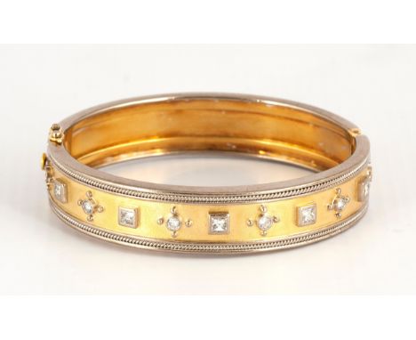 Bezel set with alternating princess and round brilliant cut diamonds with a combined weight of approximately 1.00 carats colo
