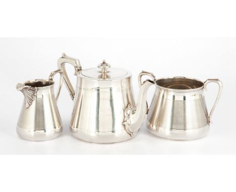 Walter &amp; John Barnard, London 1883, comprising a teapot, milk jug and sugar basin, the tapering circular bodies with broa