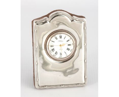 The inset clock with calibrated outer ring, Roman numeral hour markers, the enamel dial inscribed R Carr, England15cm high