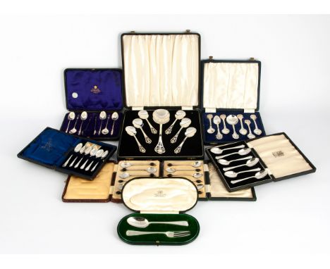 The first Sheffield 1935, the spoon and fork London 1912, two sets coffee spoons with bean terminals, various makers and date