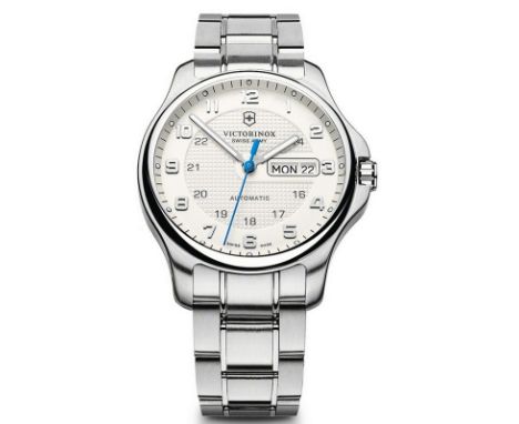 Reference number 241548, the 40mm round white dial with Arabic numeral hour markers, calibrated outer ring, day and date aper