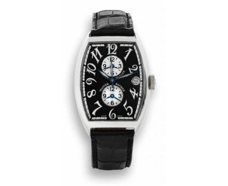Reference number 5850MB , the 38mm tonneau-shaped black dial with baton hour markers, calibrated outer ring, two inner subsid
