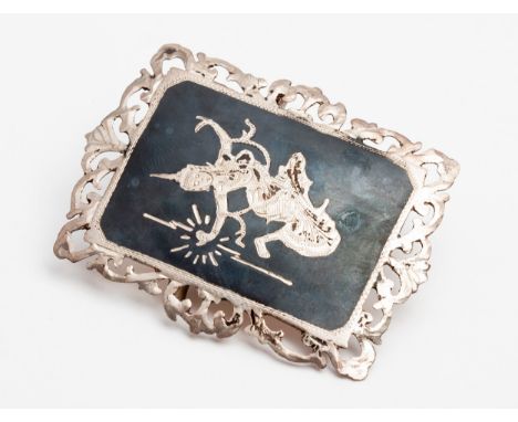 Black enamel center, silver border, 5cm in length