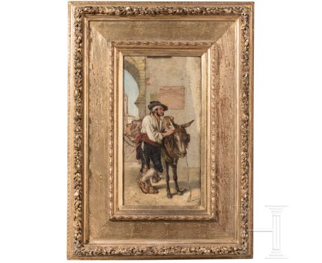 John Seymour Lucas (1849 - 1923) - "Rauchender Wasserträger", England, 19. Jhdt.  Öl auf Leinwand. Darstellung eines jungen s