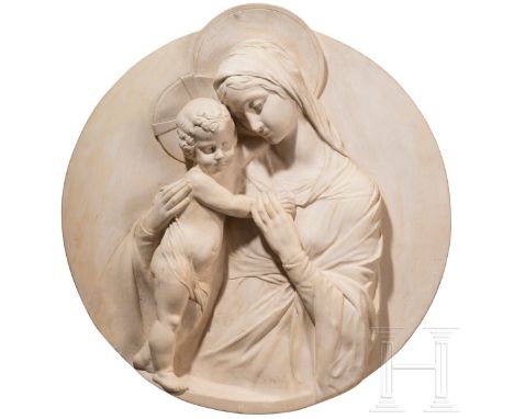 Ignác Weirich (1856 - 1916) - Keramik-Tondo "Madonna mit Kind", Tschechien, datiert 1901  Die erhabene Kante des Tondos entla
