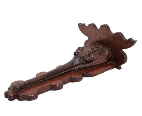 Taxidermy: A Gharial Crocodile Head Mount Console (Gavialis gangeticus), circa late 19th/early 20th century, a mounted juveni