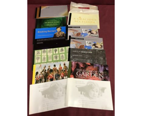 A collection of 16 Royal Mail collectors books of stamps. To include "British army Uniforms", "World Of Invention",  Millenni