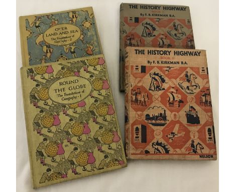 4 vintage illustrated children's books. Comprising: Round The Globe The Foundations of Geography - 1, Over Land And Sea The F